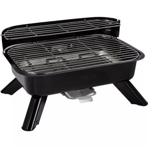 Princess, Princess 01.112252.01.001 Kombi Standgrill mit Windschutz, mit Standfuß, mit manueller Temperatureinstellung Schwarz, PRINCESS Hybrid barbecue 2IN1 Elektro-/Kohlegrill, Schwarz (2000 W)