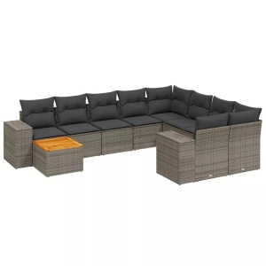 vidaXL, vidaXL 11-tlg. Garten-Sofagarnitur mit Kissen Grau Poly Rattan, vidaXL 11-tlg. Garten-Sofagarnitur mit Kissen Grau Poly Rattan
