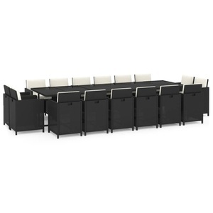 vidaXL, vidaXL 17-tlg. Garten-Essgruppe mit Kissen Poly Rattan Schwarz, 