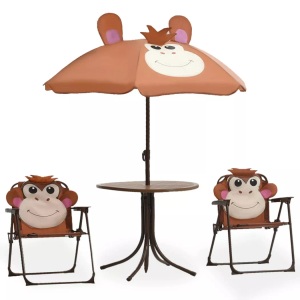 vidaXL, vidaXL 3-tlg. Garten-Bistro-Set für Kinder mit Sonnenschirm Braun, vidaXL 3-tlg. Garten-Bistro-Set für Kinder mit Sonnenschirm Braun