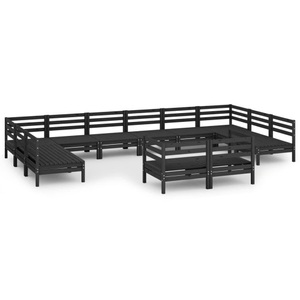vidaXL, vidaXL 12-tlg. Garten-Lounge-Set Schwarz Massivholz Kiefer
