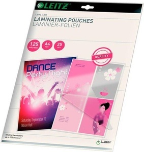 Leitz, Leitz Laminierfolie A4 125 ?m, Mediengewicht, LEITZ Laminiertasche A4 33835 glanz, 125my 25 Stk