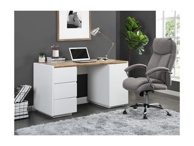 Vente-unique, Schreibtisch mit 3 Schubladen 1 Tür MDF lackiert Eichefarben AMANI Schreibtisch mit 3 Schubladen 1 Tür MDF lackiert Eichefarben AMANI, 
