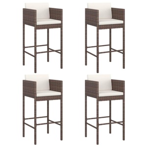 vidaXL, vidaXL Barhocker 4 Stk. mit Kissen Braun Poly Rattan, vidaXL Barhocker 4 Stk. mit Kissen Braun Poly Rattan