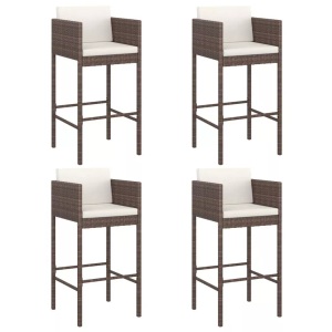 vidaXL, vidaXL Barhocker 4 Stk. mit Kissen Braun Poly Rattan, vidaXL Barhocker 4 Stk. mit Kissen Braun Poly Rattan