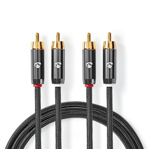 Nedis, Stereo-Audiokabel | 2x RCA-Stecker | 2x RCA-Stecker | Vergoldet | 2,00 m | Rund | Grau / Grau mit Metall | Karton mit Sichtfenster, Nedis - Stereo-Audiokabel | 2x RCA-Stecker Vergoldet 2,00 m Rund Grau / mit Metall Karton Sichtfenster, One Size