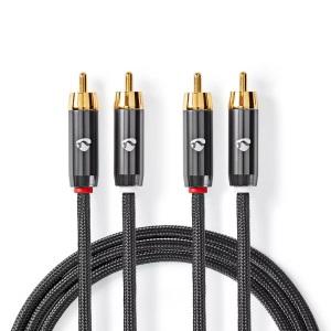 Nedis, Stereo-Audiokabel | 2x RCA-Stecker | 2x RCA-Stecker | Vergoldet | 2,00 m | Rund | Grau / Grau mit Metall | Karton mit Sichtfenster, Nedis - Stereo-Audiokabel | 2x RCA-Stecker Vergoldet 2,00 m Rund Grau / mit Metall Karton Sichtfenster, One Size