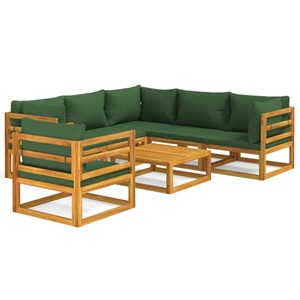 vidaXL, vidaXL 7-tlg. Garten-Lounge-Set mit Grünen Kissen Massivholz