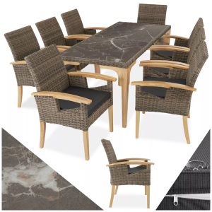 TecTake, Rattan Tisch Foggia mit 8 Stühlen Rosarno Rattan Tisch Foggia mit 8 Stühlen Rosarno, Tectake - Rattan Tisch Foggia mit 8 Stühlen Rosarno, 9 Stück, Beige