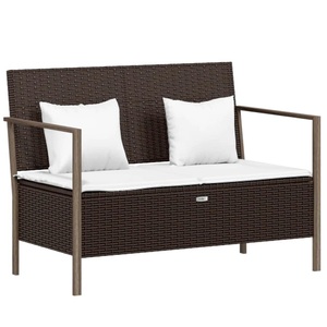 vidaXL, vidaXL Gartenbank 2-Sitzer mit Kissen Braun Poly Rattan