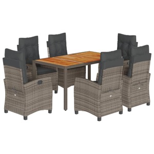 vidaXL, vidaXL 7-tlg. Garten-Essgruppe mit Kissen Grau Poly Rattan, 