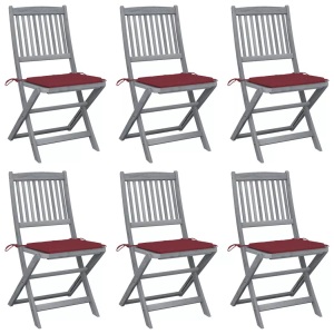 vidaXL, vidaXL Klappbare Gartenstühle 6 Stk. mit Sitzkissen Massivholz Akazie, vidaXL Klappbare Gartenstühle 6 Stk. mit Sitzkissen Massivholz Akazie