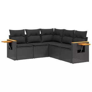vidaXL, vidaXL 5-tlg. Garten-Sofagarnitur mit Kissen Schwarz Poly Rattan, vidaXL 5-tlg. Garten-Sofagarnitur mit Kissen Schwarz Poly Rattan
