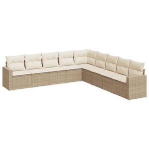 vidaXL, vidaXL 9-tlg. Garten-Sofagarnitur mit Kissen Beige Poly Rattan, vidaXL 9-tlg. Garten-Sofagarnitur mit Kissen Beige Poly Rattan