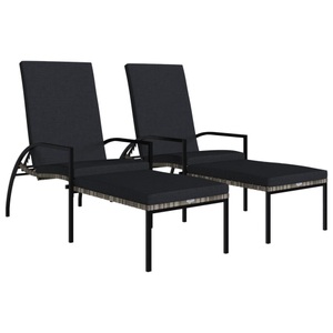 vidaXL, vidaXL Sonnenliegen 2 Stk. mit Fußhocker PE-Rattan Grau, vidaXL Sonnenliegen 2 Stk. mit Fußhocker PE-Rattan Grau