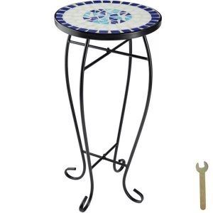 TecTake, Balkontisch Blumenhocker mit Mosaikmuster 30x30x61,5cm Balkontisch Blumenhocker mit Mosaikmuster 30x30x61,5cm, Tectake - Balkontisch Blumenhocker mit Mosaikmuster 30x30x61,5cm, One Size, Blau