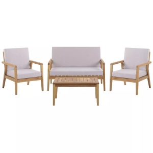 Beliani, Beliani FERENTINO Gartenlounge, Beliani - Lounge Set mit Tisch aus Akazienholz Retro PALLANO, One Size, Taupe