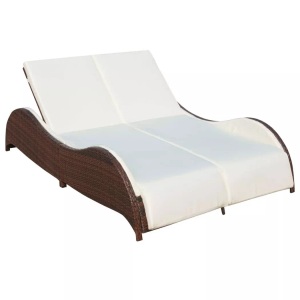 Diverse Hardware, Doppel-Sonnenliege mit Auflage Poly Rattan Braun, vidaXL Doppel-Sonnenliege mit Auflage Poly Rattan Braun