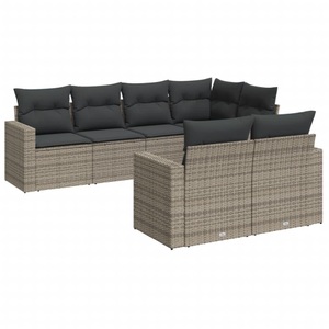 vidaXL, vidaXL 7-tlg. Garten-Sofagarnitur mit Kissen Grau Poly Rattan, vidaXL 7-tlg. Garten-Sofagarnitur mit Kissen Grau Poly Rattan