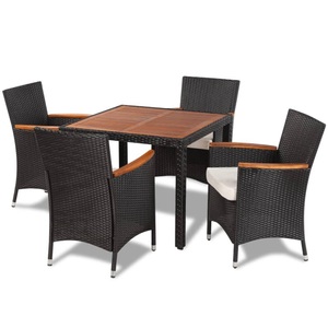 Diverse Hardware, 5-tlg. Garten-Essgruppe mit Auflagen Poly Rattan Schwarz