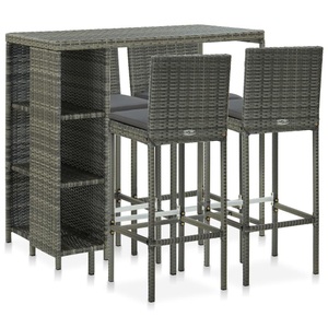 vidaXL, vidaXL 5-tlg. Gartenbar-Set mit Kissen Poly Rattan Grau, vidaXL 5-tlg. Gartenbar-Set mit Kissen Poly Rattan Grau
