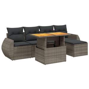 vidaXL, vidaXL 6-tlg. Garten-Sofagarnitur mit Kissen Grau Poly Rattan, vidaXL 6-tlg. Garten-Sofagarnitur mit Kissen Grau Poly Rattan