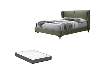 Vente-unique, Bett mit Matratze - 140 x 200 cm - Stoff - Grün - HILIAPA Bett mit Matratze - 140 x 200 cm - Stoff - Grün - HILIAPA, 