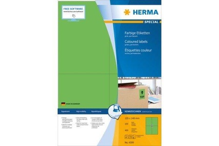 HERMA, HERMA Etiketten A4 grün 105x148 mm Papier matt 400 St., HERMA Universal-Etiketten 105 x 148 mm Grün, 400 Etiketten