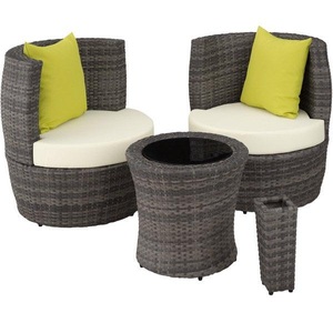 TecTake, Rattan Sitzgruppe Nizza Rattan Sitzgruppe Nizza, Tectake - Aluminium Rattan Sitzgruppe Nizza 2+1+1, 4 Stück, Grau