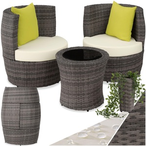 TecTake, Rattan Sitzgruppe Nizza Rattan Sitzgruppe Nizza, Tectake - Aluminium Rattan Sitzgruppe Nizza 2+1+1, 4 Stück, Grau