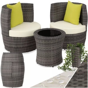 TecTake, Rattan Sitzgruppe Nizza Rattan Sitzgruppe Nizza, Tectake - Aluminium Rattan Sitzgruppe Nizza 2+1+1, 4 Stück, Grau