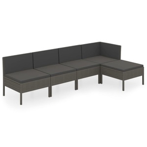 vidaXL, vidaXL 5-tlg. Garten-Lounge-Set mit Auflagen Poly Rattan Grau