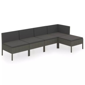 vidaXL, vidaXL 5-tlg. Garten-Lounge-Set mit Auflagen Poly Rattan Grau, vidaXL 5-tlg. Garten-Lounge-Set mit Auflagen Poly Rattan Grau