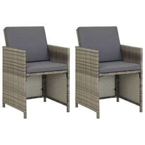 vidaXL, vidaXL Gartenstühle 2 Stk. mit Auflagen Poly Rattan Grau, vidaXL Gartenstühle 2 Stk. mit Auflagen Poly Rattan Grau