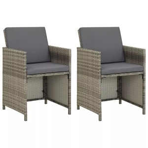 vidaXL, vidaXL Gartenstühle 2 Stk. mit Auflagen Poly Rattan Grau, vidaXL Gartenstühle 2 Stk. mit Auflagen Poly Rattan Grau