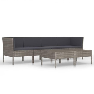 vidaXL, vidaXL 6-tlg. Garten-Lounge-Set mit Auflagen Poly Rattan Grau, vidaXL 6-tlg. Garten-Lounge-Set mit Auflagen Poly Rattan Grau