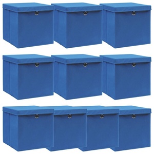vidaXL, vidaXL Aufbewahrungsboxen mit Deckel 10 Stk. Blau 32×32×32 cm Stoff, vidaXL Aufbewahrungsboxen mit Deckeln 10 Stk. Blau 32x32x32 cm Stoff