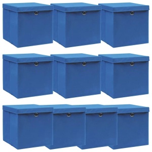 vidaXL, vidaXL Aufbewahrungsboxen mit Deckel 10 Stk. Blau 32×32×32 cm Stoff, vidaXL Aufbewahrungsboxen mit Deckeln 10 Stk. Blau 32x32x32 cm Stoff