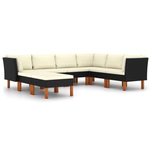 vidaXL, vidaXL 8-tlg. Garten-Lounge-Set mit Kissen Poly Rattan Schwarz