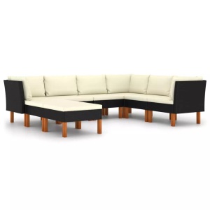 vidaXL, vidaXL 8-tlg. Garten-Lounge-Set mit Kissen Poly Rattan Schwarz, vidaXL 8-tlg. Garten-Lounge-Set mit Kissen Poly Rattan Schwarz