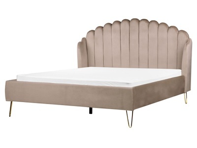 Beliani, Bett mit Lattenrost aus Samtstoff Retro AMBILLOU Bett mit Lattenrost aus Samtstoff Retro AMBILLOU