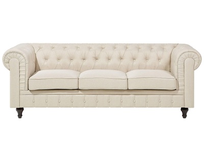 Beliani, Beliani 3-Sitzer Sofa Polsterbezug beige CHESTERFIELD, Beliani - 3 Sitzer Sofa aus Polyester Glamourös CHESTERFIELD, One Size, Perle