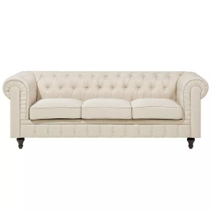 Beliani, Beliani 3-Sitzer Sofa Polsterbezug beige CHESTERFIELD, Beliani - 3 Sitzer Sofa aus Polyester Glamourös CHESTERFIELD, One Size, Perle