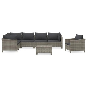vidaXL, vidaXL 8-tlg. Garten-Lounge-Set mit Kissen Grau Poly Rattan