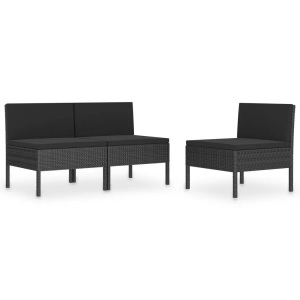 vidaXL, vidaXL Gartenstühle 3 Stk. mit Auflagen Poly Rattan Schwarz, vidaXL Gartenstühle 3 Stk. mit Auflagen Poly Rattan Schwarz