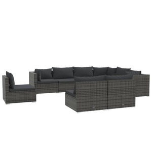 vidaXL, vidaXL 9-tlg. Garten-Lounge-Set mit Kissen Poly Rattan Grau, 