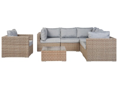 Beliani, Beliani Lounge Set Rattan hellbraun 6-Sitzer Auflagen hellgrau CONTARE, 
