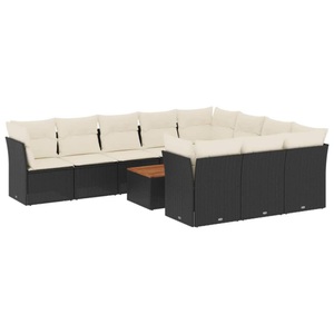 vidaXL, vidaXL 11-tlg. Garten-Sofagarnitur mit Kissen Schwarz Poly Rattan, vidaXL 11-tlg. Garten-Sofagarnitur mit Kissen Schwarz Poly Rattan