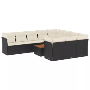 vidaXL, vidaXL 11-tlg. Garten-Sofagarnitur mit Kissen Schwarz Poly Rattan, vidaXL 11-tlg. Garten-Sofagarnitur mit Kissen Schwarz Poly Rattan