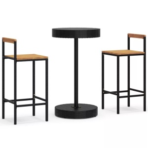 vidaXL, vidaXL 3-tlg. Gartenbar-Set Schwarz Poly Rattan & Massivholz Akazie